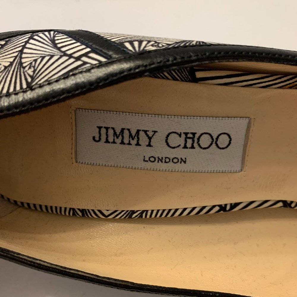 Jimmy Choo Hardy Silk Peep Toe Pumps Art Deco Print Nappa Leather 40.5 1… - Picture 9 of 14